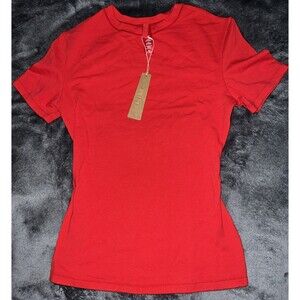 XS SKIMS WOMENS COTTON JERSEY T-SHIRT RED AP-TSH-0638